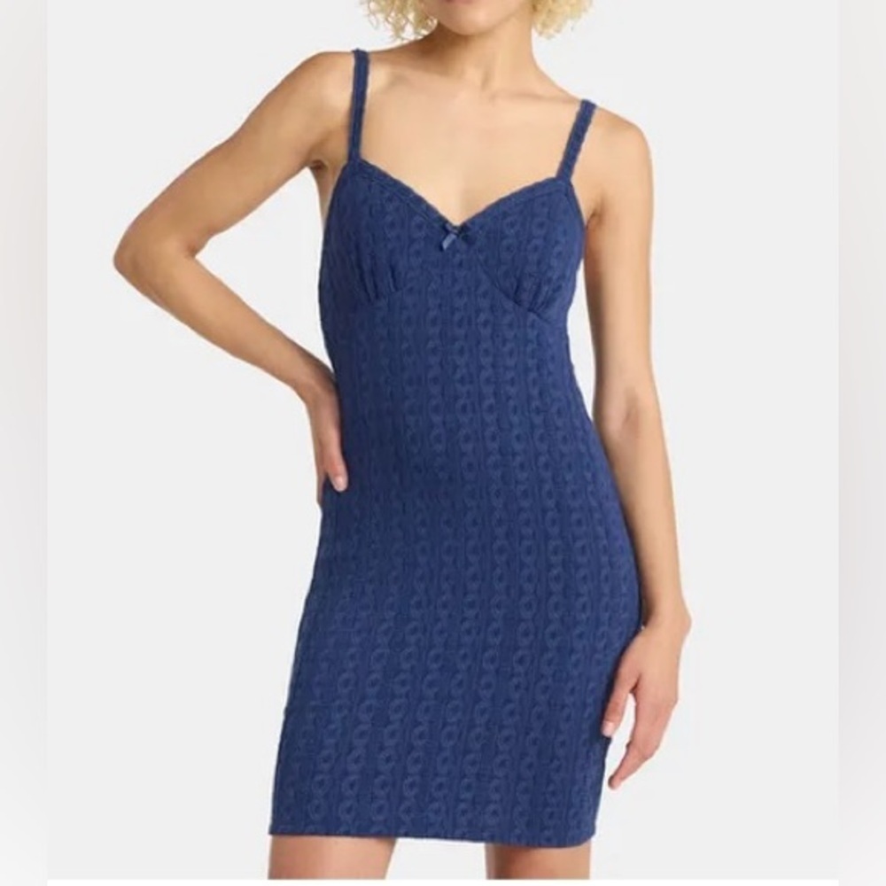 No Boundaries Cable Knit Mini Dress with Lace Trim, Women's